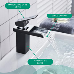 Torneira Banheiro e/ou Lavabo de Bancada Monocomando Misturador em Metal Estilo Cascata Quadrada Pre - 4