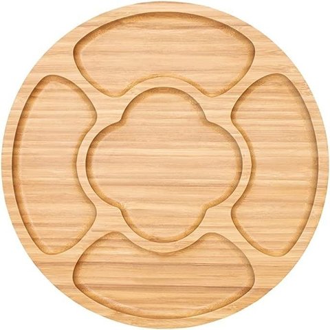 Petisqueira 5 Divisórias Grande Bambu 30x2cm Mimo Style Marrom