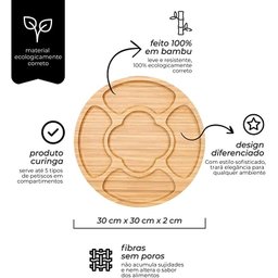 Petisqueira 5 Divisórias Grande Bambu 30x2cm Mimo Style Marrom - 14