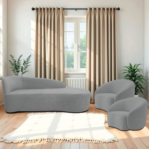 Kit Divã Recamier Orgânico França 160cm Lado Direito e 2 Poltronas Amore Bouclé
