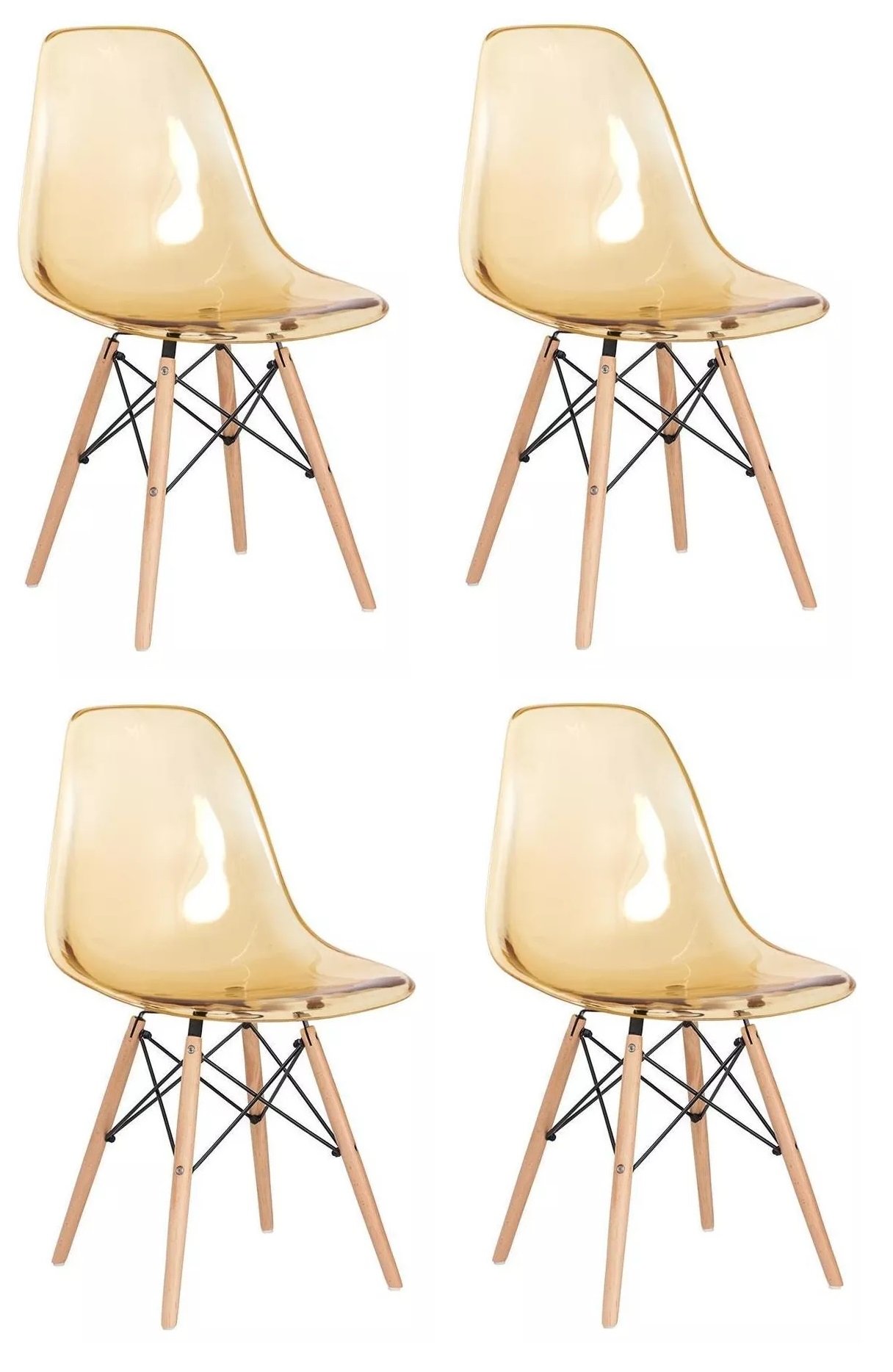 Conjunto com 4 Cadeiras de Jantar Eames Chair em Acrílico na Cor Ambar
