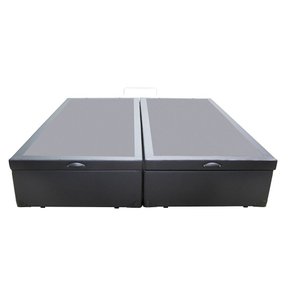 Cama Box Baú Queen Bipartido Sintético Cinza Com Pistão A Gás