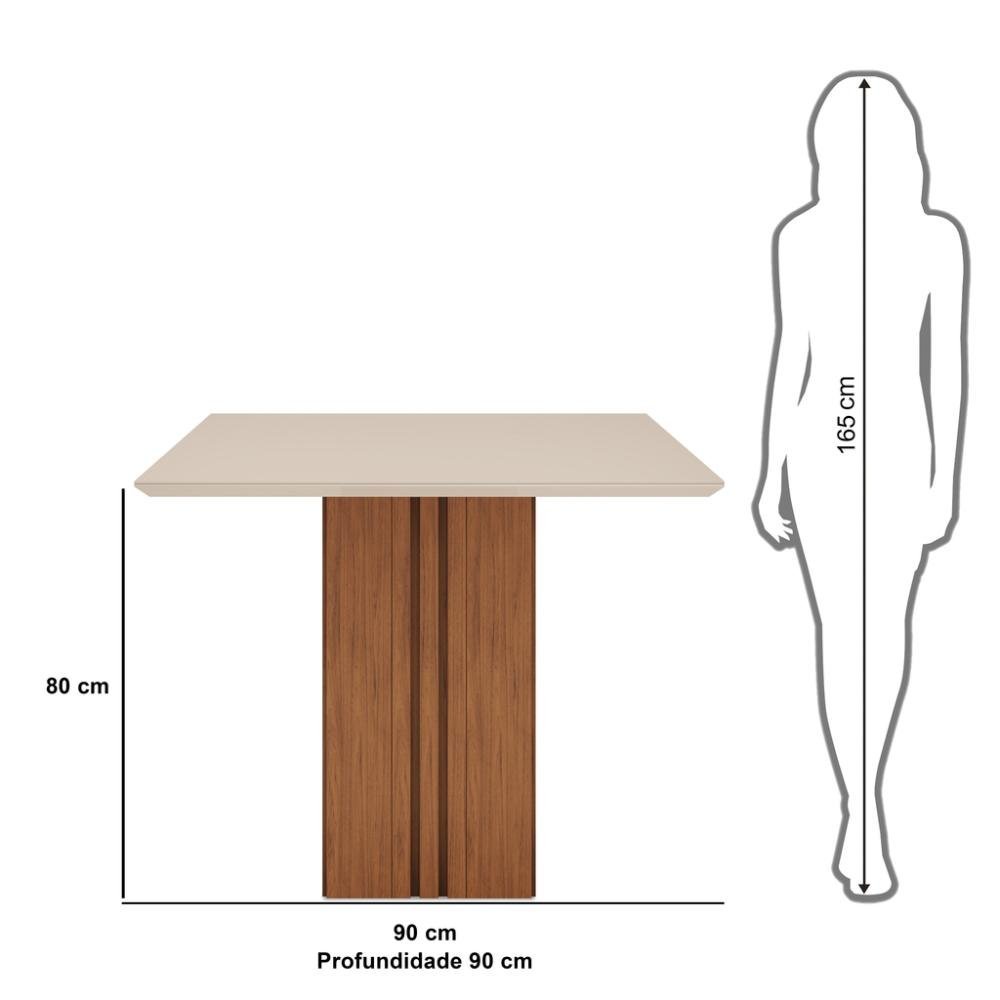 Mesa de Jantar Kim Quadrada 90x90x80cm Tampo Vidro e MDF Sem Cadeiras Freijó-Off White - DJ Móveis                                              - 5