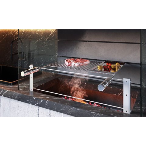 Grelha Uruguaia Barra Redonda Inox Reta Chapa Auxiliar 80x40