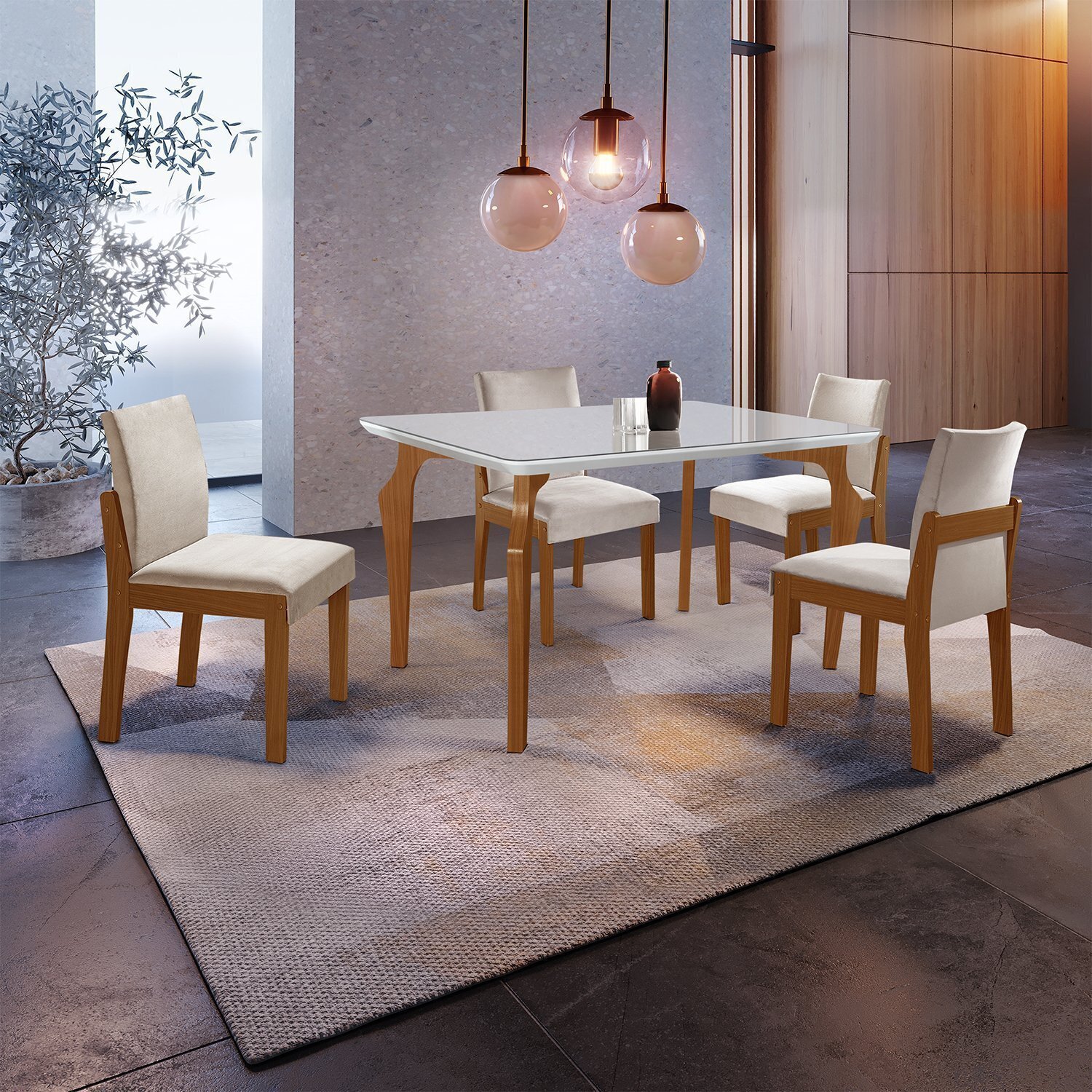 Conjunto Sala de Jantar Mesa Marialice Tampo Vidro/mdf com 4 Cadeiras Mônaco Espresso Móveis