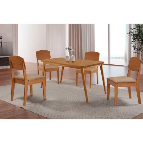 Conjunto de Jantar Havana 4 Lugares Tampo MDF Bordas Arredondadas Bege 120cm Móveis Rufato