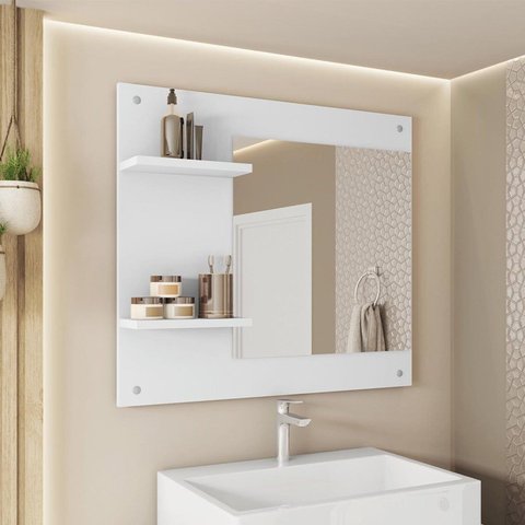 Painel Espelho Multifuncional Banheiro Towel Branco