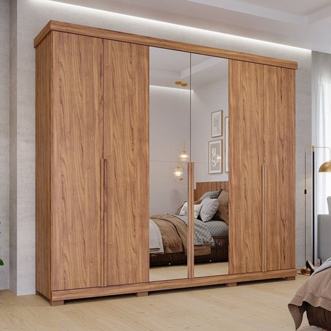 Guarda-Roupa Casal 267cm 6 Portas com Espelho e Pés 100% MDF Linhares Espresso Móveis Marrom/Cinamomo