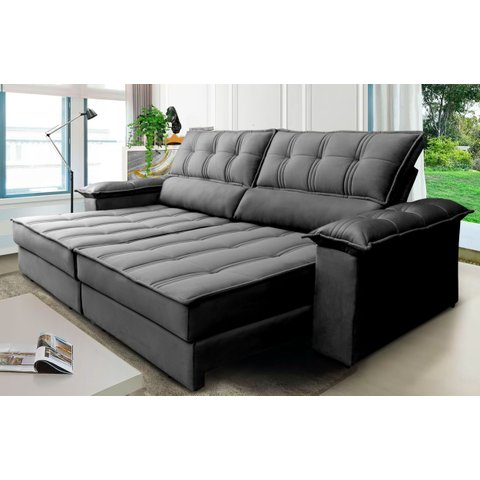Sofá Retrátil e Reclinável 3 Lugares 270 Cm Ferrara Cinza Platinum Grafite