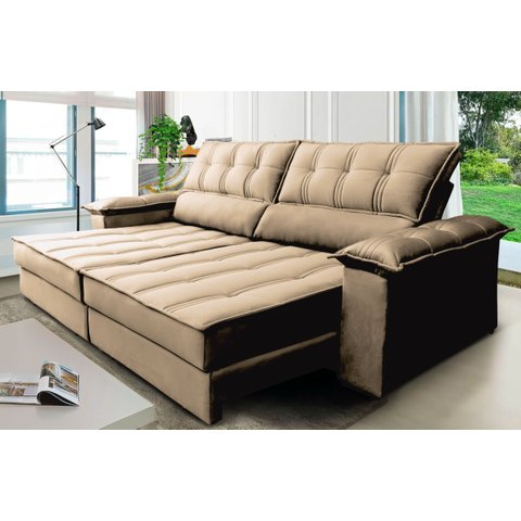 Sofá Retrátil e Reclinável 3 Lugares 270 Cm Ferrara Marrom Platinum Tabaco