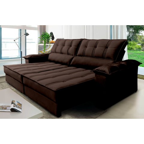 Sofá Retrátil e Reclinável 3 Lugares 270 Cm Ferrara Platinum Marrom