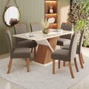Ver imagem 1 de Sala de Jantar Carla Mesa 160 cm Canto Reto com Vidro 6 Cadeiras Espresso Móveis Off White/Nature/Marrom Amêndoa