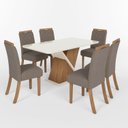 Ver imagem 2 de Sala de Jantar Mesa 160 com Canto Arredondado com Vidro 6 Cadeiras Carla Espresso Móveis Off White/Nature/Marrom Amêndoa