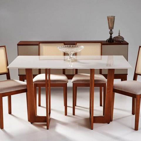 Conjunto Grécia Mesa Badem 136cm Cadeira Sila Marrom/Imbuia
