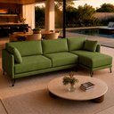 Ver imagem 3 de Sofá Sala de Estar Atena Chaise Direito Pés de Ferro 224cm 4 Lugares Bouclê Verde Claro M1 - Monari 