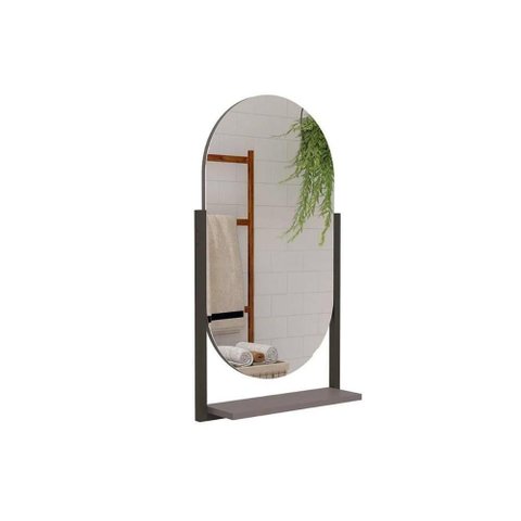 Espelho de Quarto Oval Ori C/ Prateleira Metalica 41x87cm Titanium - Mgm