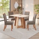 Ver imagem 1 de Sala de Jantar Hebe Mesa 120 cm Canto Reto 4 Cadeiras Espresso Móveis Off White/Nature/Marrom Amêndoa