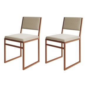 Kit 2 Cadeiras de Jantar Industrial Isa Assento Estofado Veludo Bege Base Cobre