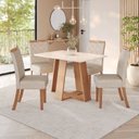 Ver imagem 1 de Sala de Jantar Hebe Mesa 120 cm Canto Reto 4 Cadeiras Espresso Móveis Off White/Nature/Linho