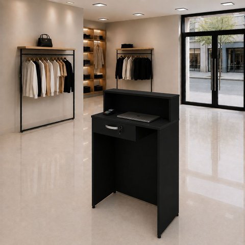 Balcão Caixa 82x40cm para Atendimento Recepção Comercial Gaveta com Fechadura Painel Frontal Elevado