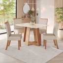 Ver imagem 1 de Sala de Jantar Hebe Mesa 120 cm Canto Reto com Vidro 4 Cadeiras Espresso Móveis Off White/Nature/Linho