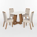 Ver imagem 2 de Sala de Jantar Hebe Mesa 120 cm Canto Reto com Vidro 4 Cadeiras Espresso Móveis Off White/Nature/Linho