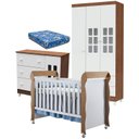 Ver imagem 1 de Quarto de Bebê Mariah 3P com Berço Mirelle Branco Acetinado Amadeirado com Colchão - Carolina