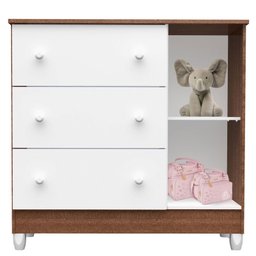 Quarto de Bebê Mariah 3P com Berço Mirelle Branco Acetinado Amadeirado com Colchão - Carolina - 5