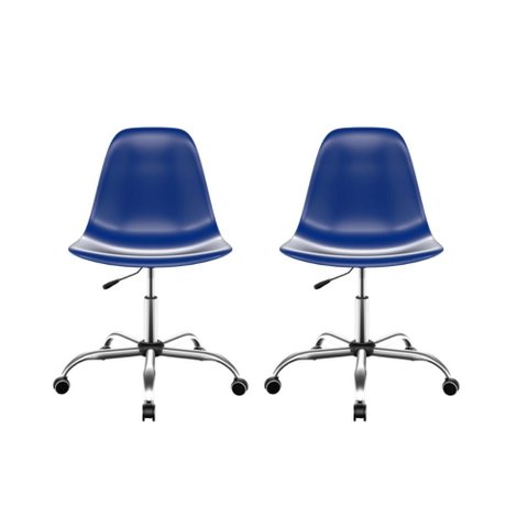 Kit 2 Cadeiras Eames Office Azul Bic com Base Cromada Design Ergonômico e Sofisticado