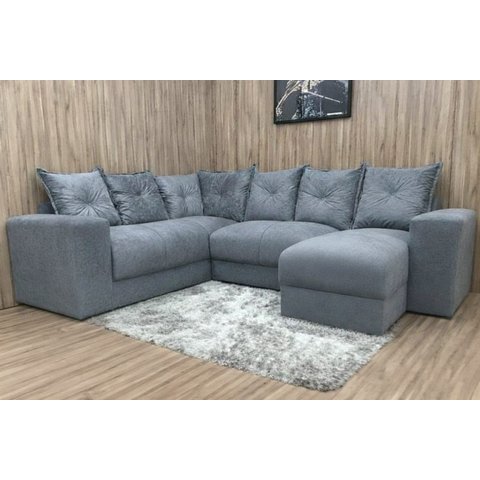 Sofá de Canto Estofado Alice com Chaise Suede Cinza Al Móveis