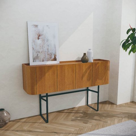 Aparador Flow para Sala 139cm com 4 Portas Pés de Aço Moderno Potenza