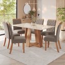 Ver imagem 1 de Sala de Jantar Hebe Mesa 160 cm Canto Reto com Vidro 6 Cadeiras Espresso Móveis Off White/Nature/Marrom Amêndoa