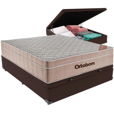 Cama Box Baú e Colchão Airtech Springpocket Molas Ensacadas Viúvo Ortobom Viúvo Marrom
