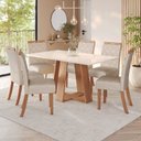 Ver imagem 1 de Sala de Jantar Hebe Mesa 160 cm Canto Reto 6 Cadeiras Espresso Móveis Off White/Nature/Linho