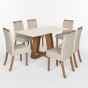 Ver imagem 2 de Sala de Jantar Hebe Mesa 160 cm Canto Reto 6 Cadeiras Espresso Móveis Off White/Nature/Linho