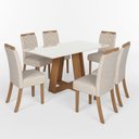 Ver imagem 2 de Sala de Jantar Hebe Mesa 160 cm Canto Reto com Vidro 6 Cadeiras Espresso Móveis Off White/Nature/Linho