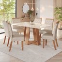 Ver imagem 1 de Sala de Jantar Hebe Mesa 160 cm Canto Reto com Vidro 6 Cadeiras Espresso Móveis Off White/Nature/Linho