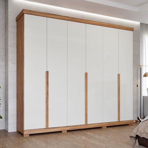 Guarda-Roupa Casal 267cm 6 Portas com Pés 100% MDF Linhares Espresso Móveis Off White/Cinamomo