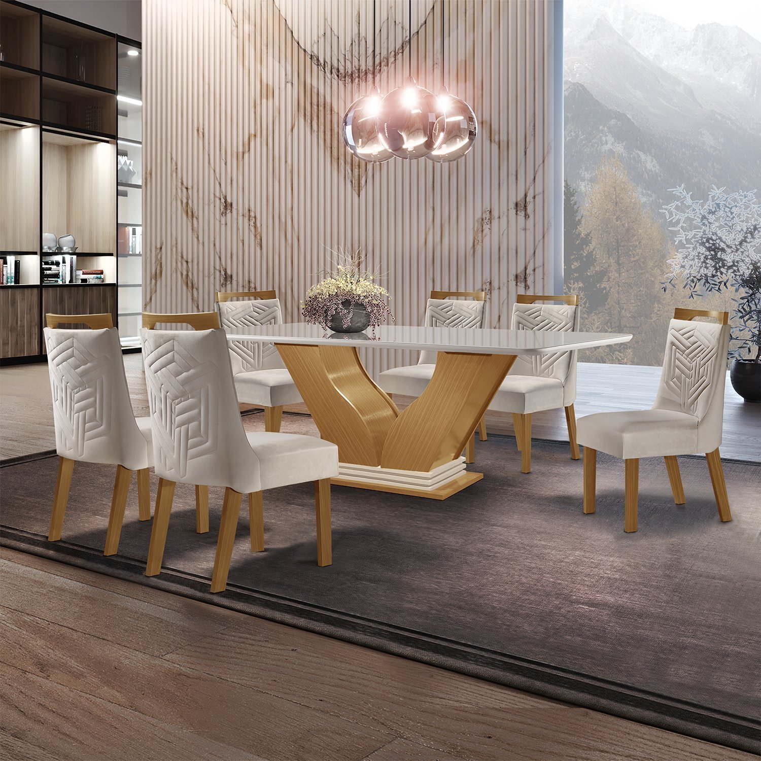 Conjunto Sala de Jantar Mesa Tampo Vidro/mdf Safira com 6 Cadeiras Kioto Espresso Móveis - 1
