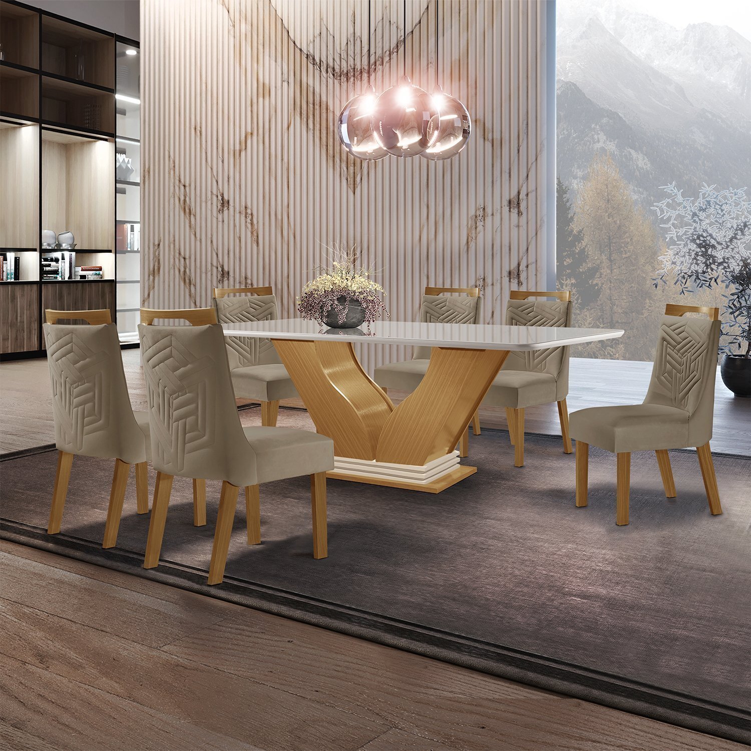 Conjunto Sala de Jantar Mesa Tampo Vidro/mdf Safira com 6 Cadeiras Kioto Espresso Móveis