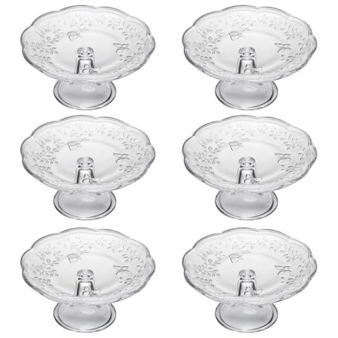 6 Boleiras Cristal 19cm Pratos com Pé Lyor New Butterfly Tortas Buffets Eventos Suporte