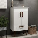 Ver imagem 2 de Gabinete para Banheiro 50cm Málaga Branco com Lavatório e Armário Móveis Bosi