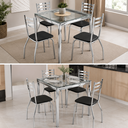 Ver imagem 3 de Kit Conjunto Mesa Quadrada 4 Cadeiras 90 x 90 cm Sala de Jantar Cozinha Vidro Metal Cromado Preto