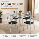 Ver imagem 2 de Kit Conjunto Mesa Quadrada 4 Cadeiras 90 x 90 cm Sala de Jantar Cozinha Vidro Metal Cromado Preto