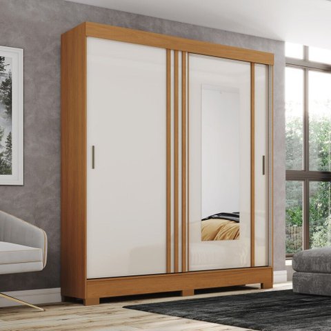 Guarda Roupa Solteiro 2 Portas de Correr 2 Gavetas com Espelho BE309 Briz