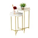 Ver imagem 1 de Mesa de Canto Moderna Sala Estar Pé de Ferro Dourada:tampos Brancos Ferragens Dourada