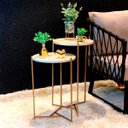 Ver imagem 2 de Mesa de Canto Moderna Sala Estar Pé de Ferro Dourada:tampos Brancos Ferragens Dourada