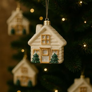 Enfeite Árvore de Natal Casinha Branca 9,5cm Decoração