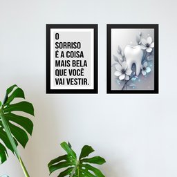 Kit 2 Quadros Sala de Espera Consultório Dentista 45x34cm - com Vidro:moldura Preta - 1