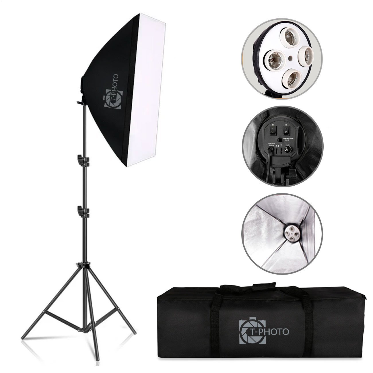 Kit Softbox Soquete E-27 Quadruplo Embutido Tripé 2M T-Photo U UNICA UNICA